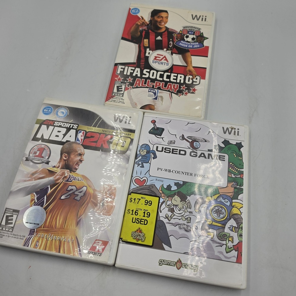 Nintendo Wii 3 Games Lot Counter Force Fifa Soccer 09 All-play 2k Sports NHL 2k9